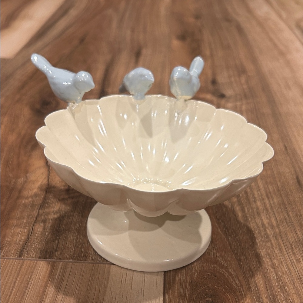 Cream Pedestal Bowl with Blue Birds
